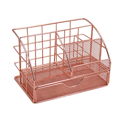Wanclik Desk Makeup Organizer Drawer Organizers Multi-Purpose Storage Box Tray for Cosmetic Vanity for Bedroom Bathroom Office (22.5x15x15cm, Rose Gold (Metal Material))