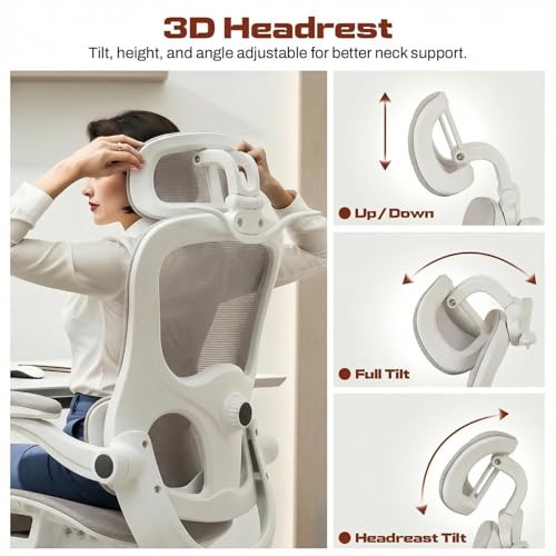 Image of DROGO Quantum Ergonomic Office Chair for Work from Home, Computer Chair with Breathable Mesh, 3D Headrest & Armrest, Adjustable Lumbar Support, Office Chair with Footrest & Recline (White /Grey)