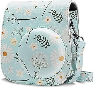 Cpano PU Leather Camera Case Compatible with Instax Mini 11 Instant Camera with Adjustable Strap and Pocket (Daisy)