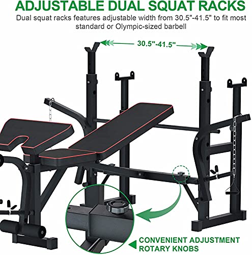 Reliancer Adjustable Multi-Function Foldable Weight Bench and Fitness Barbell Rack Commercial Weight Lifting Support w/Leg Developer Arm Training Equipment Home Gym Full-Body Strength Workout Exercise
