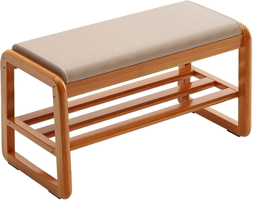 Banc à chaussures milieu du siècle avec pouf rembourré premium
