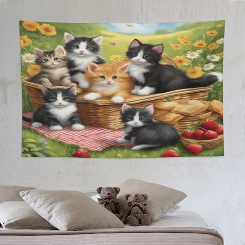Tenture impression 3D chat mignon PAZZK pour apporter de la tendresse et du bonheur chez soi