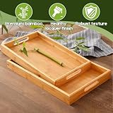 Taca Do Serwowania Wykonana W 100% Z Bambusa, 45 X 33 X 5,5 CM,Prostokątna, Duża, Odporna Na Pleśń, Idealna Na Herbatę, Śniadanie,Stolik Kawowy, Dekorację Łóżka