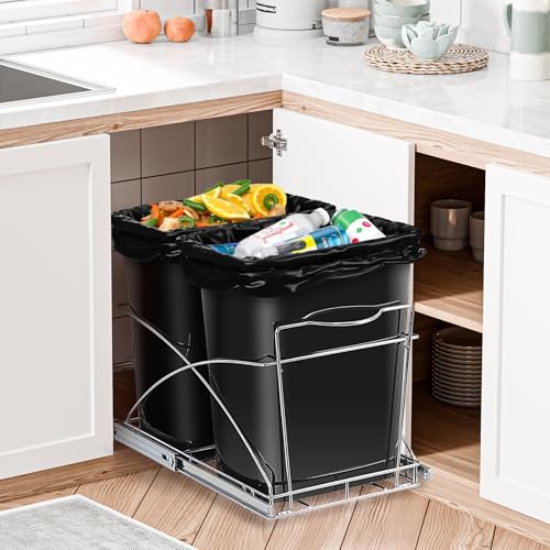 Caneca deslizable doble para basura de 35 cuartos negra miniatura 6