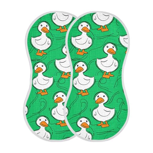 MCHIVER Cartoon Duckling Drawing Green Baby Burp Cloths Cotton Washcloths Absorbent Soft Burping Rags for Baby Boy Girl Newborn Towel 2 Pack2