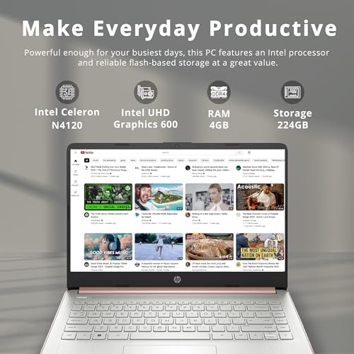 Image of HP Stream 14 inch HD Business Laptop, Intel Celeron N4120, 4GB RAM, 224GB Storage (64GB eMMC + 160GB Docking Station Set), Intel UHD Graphics, 720p HD Camera, Wi-Fi, 1 Year Office 365, Win 11, Gold