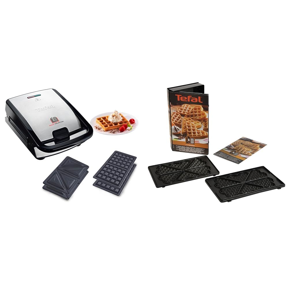 Tefal Snack Collection Sandwich- und Waffelmaker SW852D + Herzwaffel-Backplatten Nr. 6 XA8006 – 700 W, antihaftbeschichtet, erweiterbar, spülmaschinengeeignet, inkl. Rezeptheft & Aufbewahrungsbox