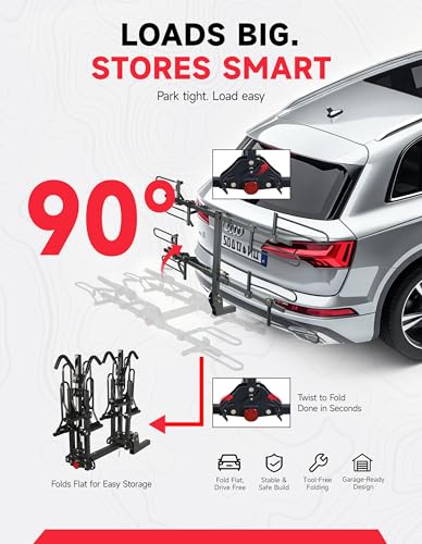 Image of Young 4-Bike Rack Hitch Mount Platform Style Carrier for Cars Trucks SUVs Minivans with 2 inch Hitch Receiver, 4 Bikes X 40 lbs (160 lbs Total) Load Capacity for 2 inch Receiver