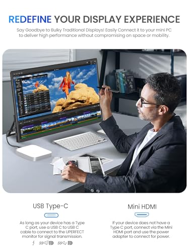 Image of UPERFECT 21.5 inch 120HZ Touchscreen Portable Monitor w /Stand & VESA, Large Portable Gaming Monitor with HDMI Type C, External Display for Laptops, Steamdeck, MacBook, Phones, Mini PC