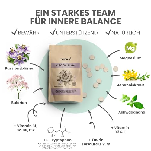 noms+ Wohlfühltabs - Beruhigungsmittel für Hunde bei Stress, Angst, Unruhe und Hyperaktivität | natürliche Entspannung mit Hanföl, Baldrian, Johanniskraut, Passionsblume & Ashwagandha