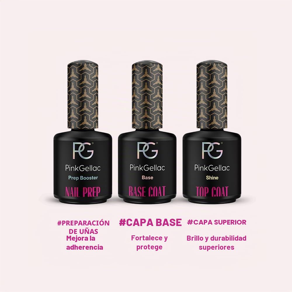 Pink Gellac Kit de Uñas Semipermanentes - Set de Manicura y Pedicura con Pro Lampara Uñas Semipermanentes Rosa, 1x Color Rosa 15 ml, Top Coat y Base Coat, Removedor y Limpiador - Calidad de Salón