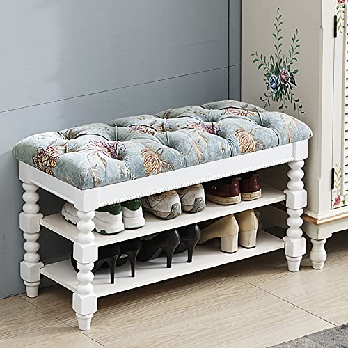Banc en bois massif rustique et velours brodé artisanal