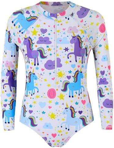 Size 2-9 Years Girls One Piece Swimsuit Kids Long Sleeve Swimsuit...