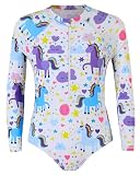 Hulaha Gilrs One Piece Unicorn Swimsuit Kids Unicorn Bathingsuit Long Sleeve Swimwear 4-5Years Purple