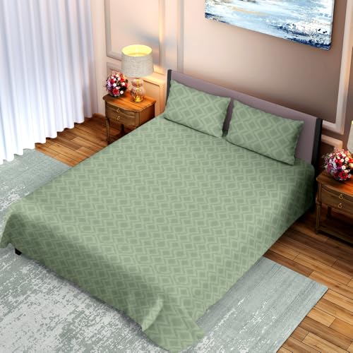Image of Dream Living Embossed Double Bedsheet with 2 Pillow Covers | 120 GSM | 220x250 Cm | Green