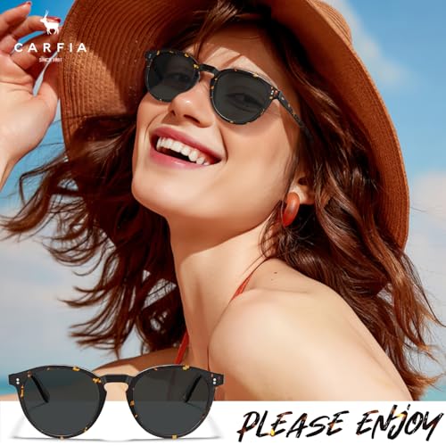 CARFIA Round Polarized Sunglasses for Women UV Protection Acetate Frame Classic Retro Style CA2302 Tortoise Frame2