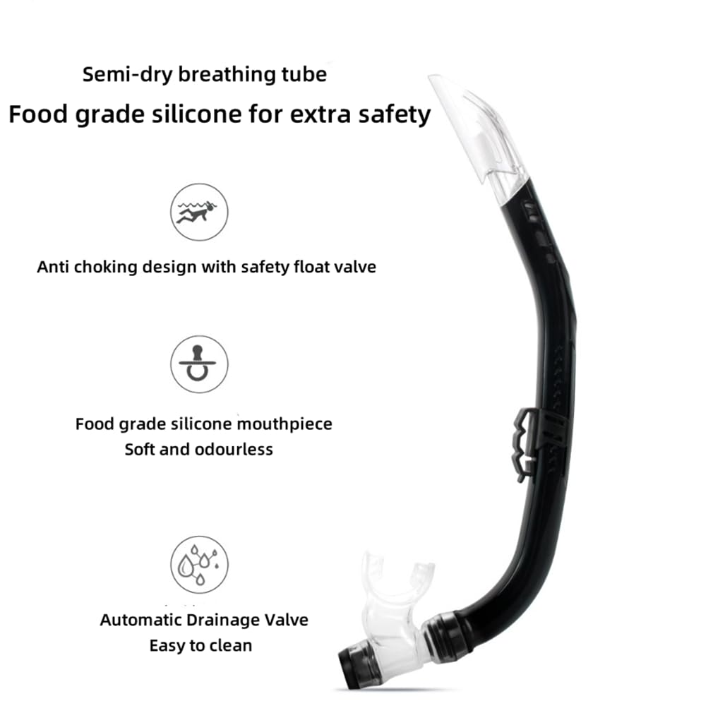 Attrezzatura professionale per snorkeling per adulti e giovani, set di boccaglio in silicone di grado Full Dry Top con design convesso antiscivolo e piastra in vetro rinforzato HD, set da