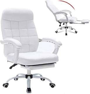 DFLY Blanca Silla Gaming Silla Oficina con reposapies, casa de Cuero ergonómico Escritorio sillas de computadora, Silla giratoria de 360 ° Barata y cómoda con Altura Ajustable