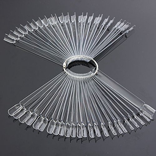 Beauticom® 500 Clear Acrylic False Tip Sticks with Metal Ring Holders Fan-Shaped Nail Art Display Chart Practice Tips Tool - 500 Tips