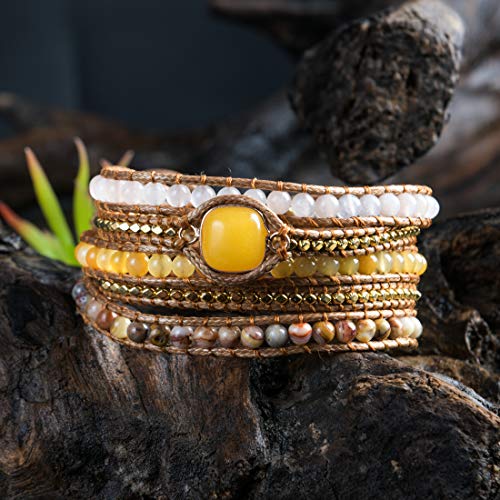 Ygline Natural Sunny Yellow Jade Gemstone Wrap Bracelet For Women #TOP1