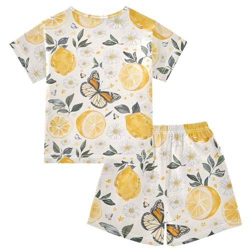ALAZA Lemon Flower Butterfly Pajamas Short Sleeve 2 Piece Sleepwear Top and Bottom Pajama Set Unisex2