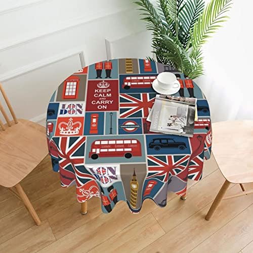 JENTRA England Symbols Round Tablecloth is Waterproof,Wrinkle-Resistant and Washable.It is Used in Restaurants,Picnics,Kitchens and Parties.60in
