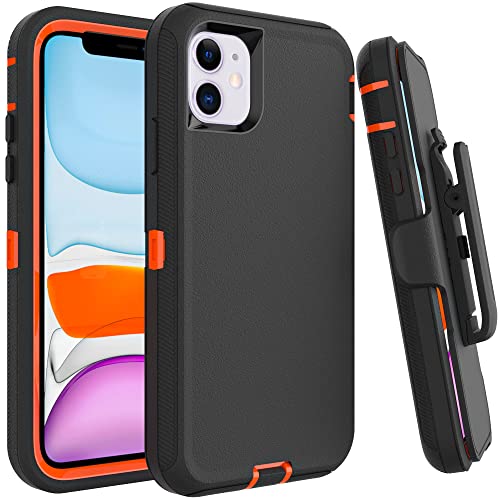 WOGROO Case for iPhone 11 with Clip Heavy-Duty Tough Rugged Shockproof Drop Protective Cover Phone Cases Black+Orange