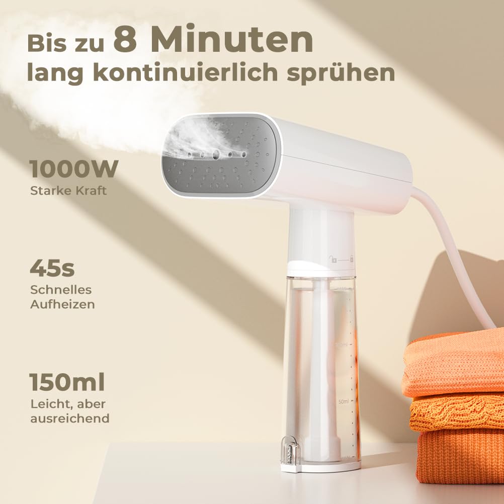 Vpcok Bezpośrednie Zelazko Parowe Mocy 1000W ze Zbiornikiem na Wodę 150ML Nadaje się do Pionowego, Poziomego, Przenośnego Zelazka Ręcznego Żelazko ParoweSzybkie Nagrzewanie, Usuwanie Zmarszczek Ubrań