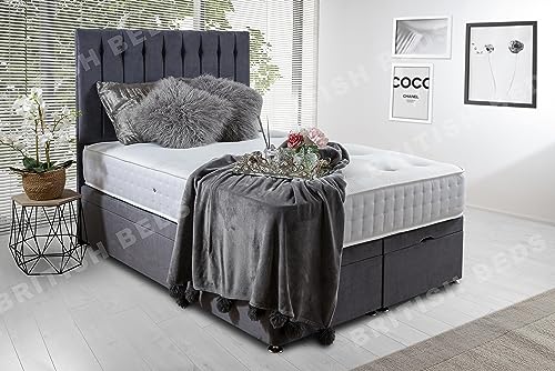 Savako Ziggy - Divano letto matrimoniale in memory foam, con materasso, 2 cassetti (stesso lato) e testiera (matrimoniale (135 x 190 cm)