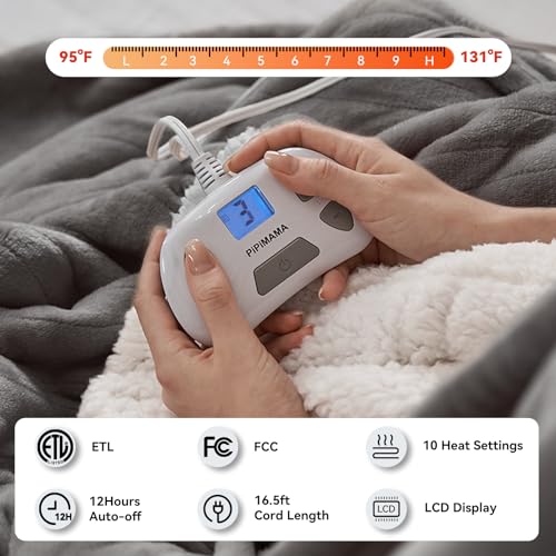 Pipimama 100% POLYESTER Electric Blanket Queen Size Dual Control,Flannel & Sherpa Plush 84"X 90 Inch Quick Heating Blanket Heating Blanket thumb #2