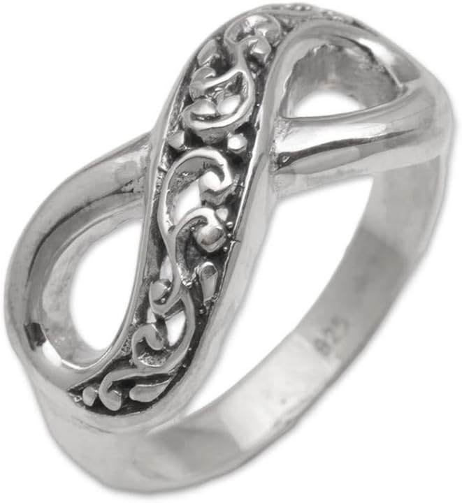 NOVICA Artisan Handmade .925 Sterling Silver Band Ring Crafted Infinity Symbol from Bali Indonesia 'Tangled Vine'