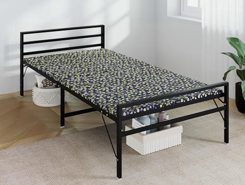 SAHNI PORTABLE FURNITURE Heavy Duty Iron/Metal/Steel Folding Bed with Attached 1inch Mattress Foldable for Sleeping, Guest Easily Storable (Multi Colo