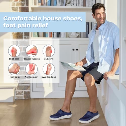 Image of FitVille Wide Slippers for Men Slip-On Wide Mens Mules Clogs for Swollen Feet Adjustable Indoors Lightweight Walking Shoes