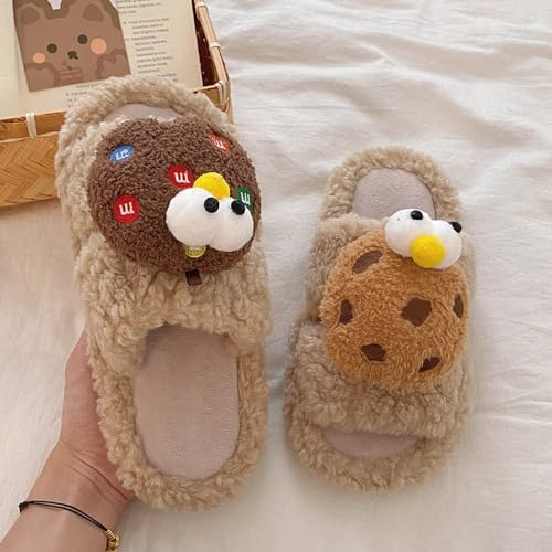 LilRoot Cute Cartoon Fuzzy Slippers for Winter Funny Cookie Fluffy Slippers Warm Soft Memory Foam Non-Slip Slippers for Women Lounging 6
