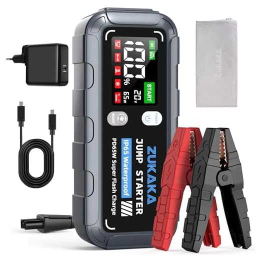 ZUKAKA 6000A Arrancador de Coches, 26800mAh Arrancador de Baterias 12V(Todos Gas&12L Diesel), Jump Starter Portátil con 65W Carga Rápida, IP 65, Cable Inteligente Mejorado, Pantalla Extragrande