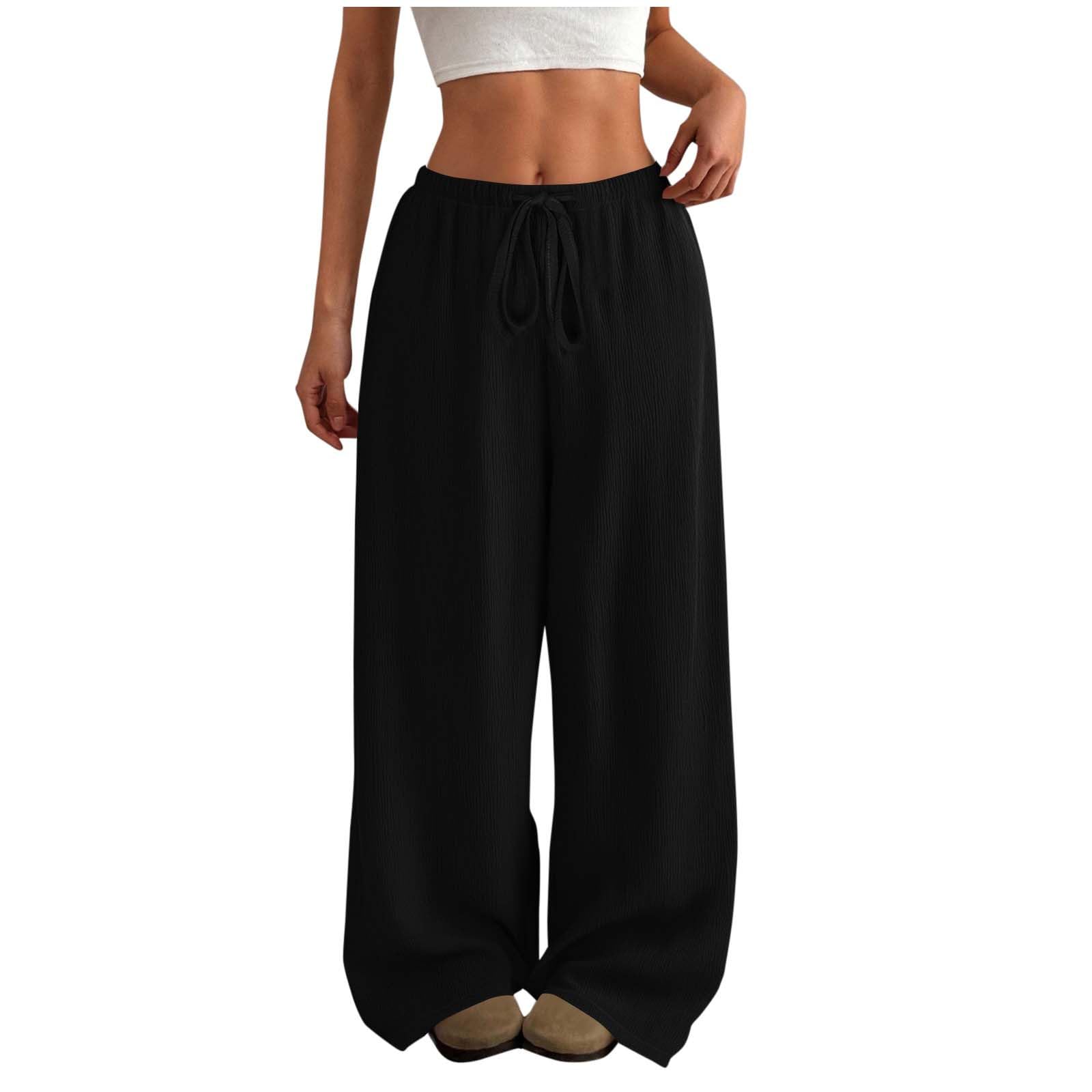 Hvyesh Casual Palazzo Pants for Women Baggy Wide Leg Summer Long Womens Trousers High Waisted Drawstring