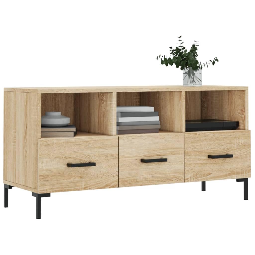 TV-Schrank Sonoma-Eiche 102x36x50 cm, robuster Holzwerkstoff Media-Center mit 3 Fächern und 3 Schubladen, modernes Wohnzimmer Entertainment-Möbel