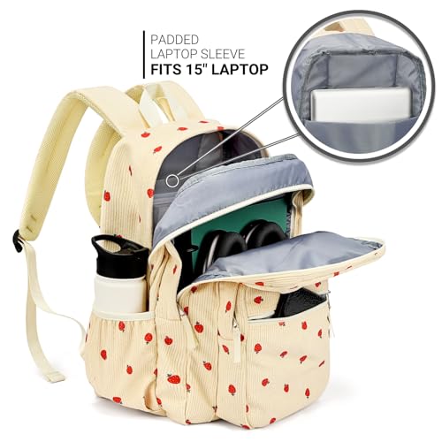 Image of ZORFIN 26L Backpack for College, and Travel: Corduroy Bookbag - Strawberry