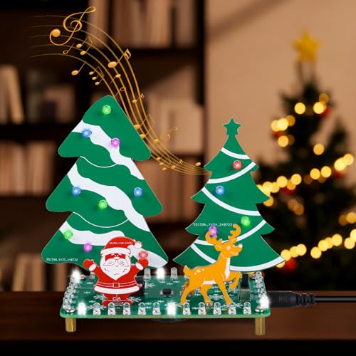 DIY LED Weihnachtsbaum Lötkit, BANRIA Elektronik Lötübungsset mit blinkenden LEDs, Musik und Mini-Weihnachtswald, Weihnachts-DIY Bausatz Elektronik Kit zum Löten für Anfänger, Studenten Geschenkidee