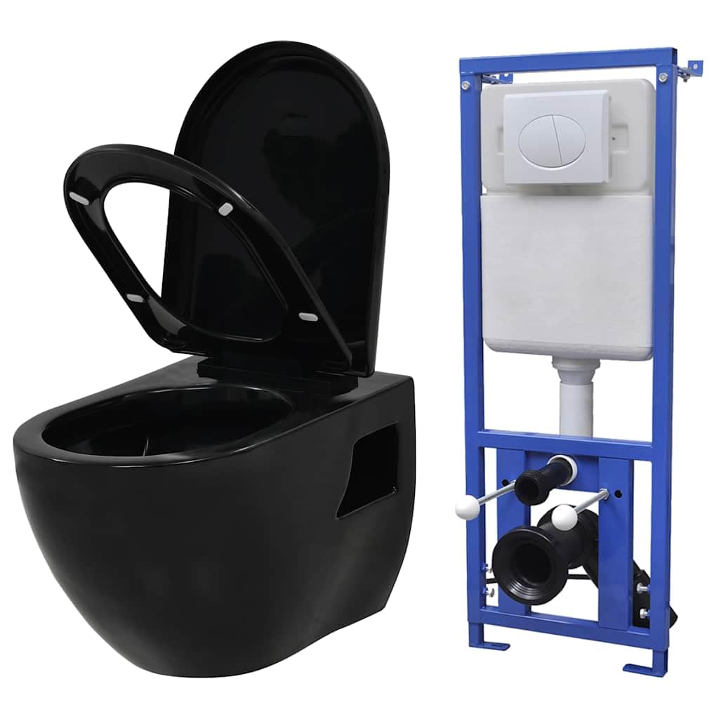 VIDAXL Wall-hung Toilet - Ceramic Black - Soft-Close - Concealed Cistern