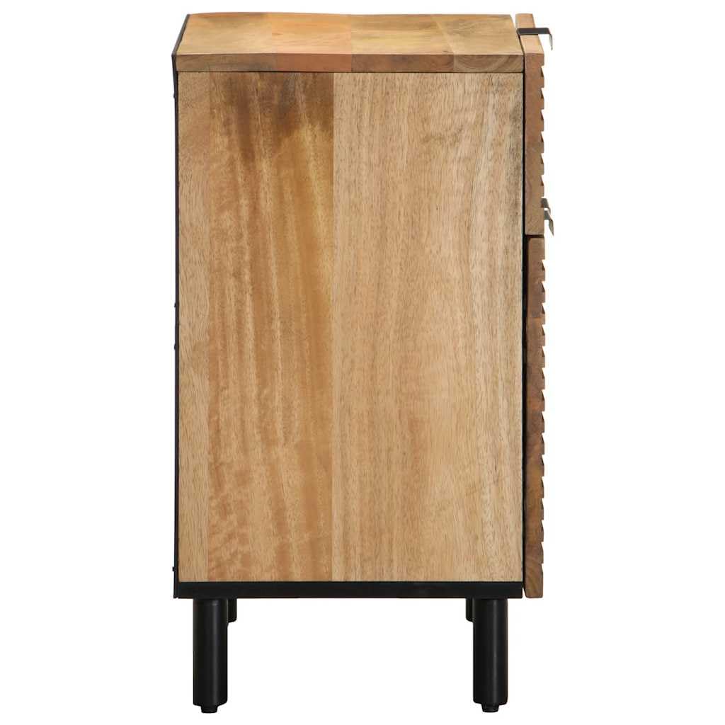Eleganter Nachttisch aus massivem Mangoholz mit reichlich Stauraum, robuster Beistelltisch für Schlafzimmer und Wohnzimmer, individuelle Holzmaserung, stabile Holzbeine