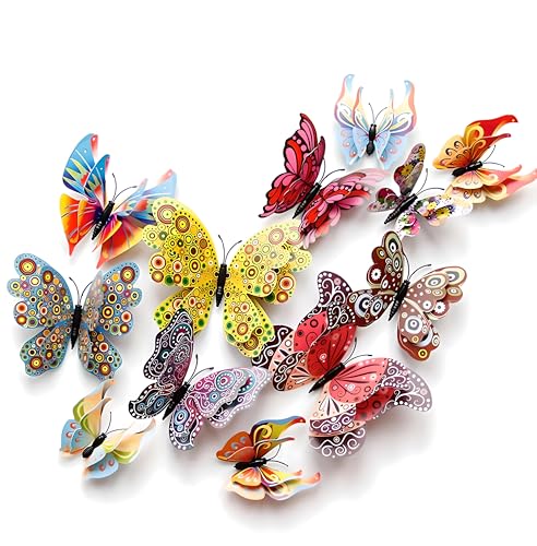 Image of JAAMSO ROYALS Multi 3D Butterfly Stickers for Wall, Decoration Items, Stickers, Wall-Decor, for Walls Decoration (Set of 12)