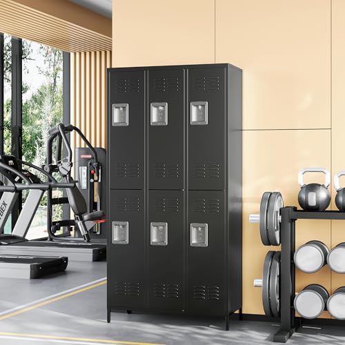 Image of Metal Locker with 6 Doors, 72 inch Storage Lockers for Employees - Employees Locker for School, Gym, Home, Office, Garage Black