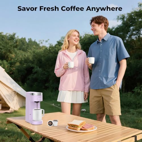 Image of CHULUX Slim Single Serve Coffee Maker for K Pods, One Cup Coffee Maker Fits 7.3 inch Travel Mugs, Coffee Machine with 6 to 12oz Brew Sizes, Lavender