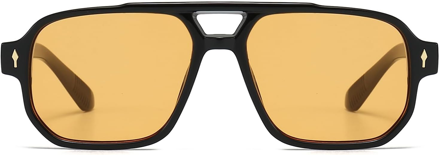 YAMEIZE Pilot Double Bridge Rectangle Sunglasses - 70s Retro Classic Square Eyewear UV400 Protection Driving for Women Men - Image 3