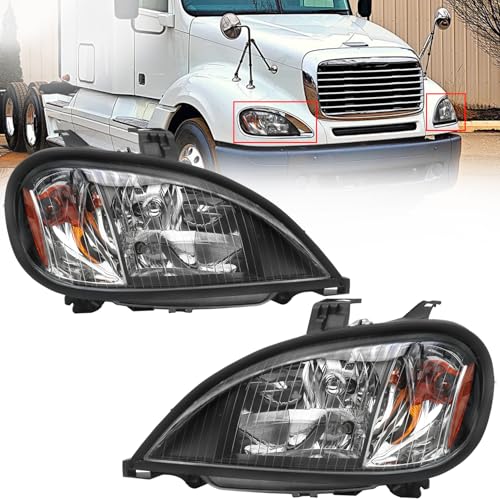 Sunhua Headlights Assembly Fit For 2004-2017 Freightliner Columbia Chrome Housing And Amber Reflector Headlamps (Black)