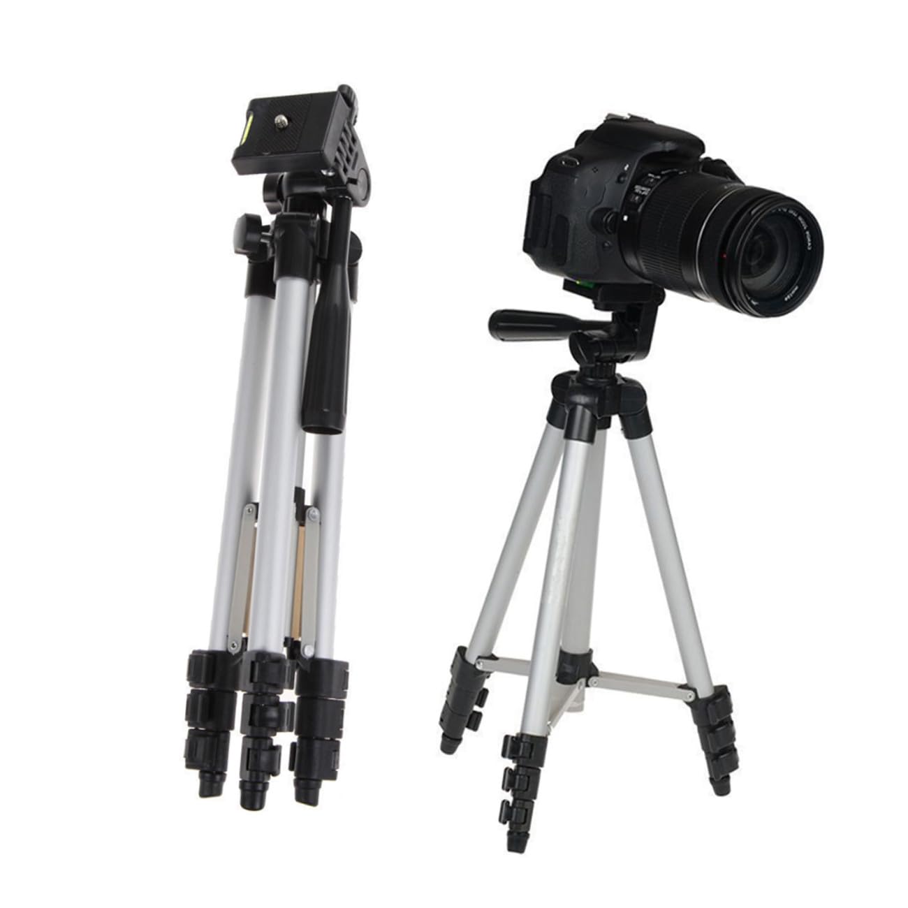 Treppiede Portatile per Telefono e Fotocamera con Testa 360° | Regolazione a 4 Snodi, Gambe a 3 Sezioni, Filetto 1/4", Lega di Alluminio e Abs, Argento