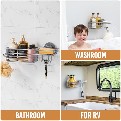 Image of LEVERLOC Shower Caddy Suction Cup, Heavy Duty Bathroom Organizer, Grey