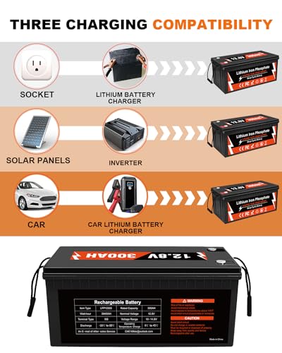Image of Lifepo4 Battery 300Ah 3840Wh Lithium Batteries 12v 5000+ Deep Cycle Built-in 200A BMS Perfect for Backup Power Home Energy Storage,RV, Marine Boat,Trolling Motor, Golf Cart,Solar,Off-Grid
