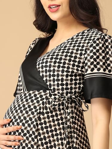 Image of The Mom Store Maternity and Nursing Wrap Dress for New Mom | Pre and Post Pregnancy Wear for Womens | Trendy Stylish Printed Friendly Dresses for Women | Comfortable